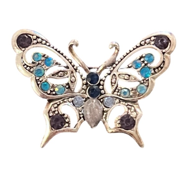 Vintage Silver Crystal Rhinestone Butterfly Brooch - Picture 1 of 5